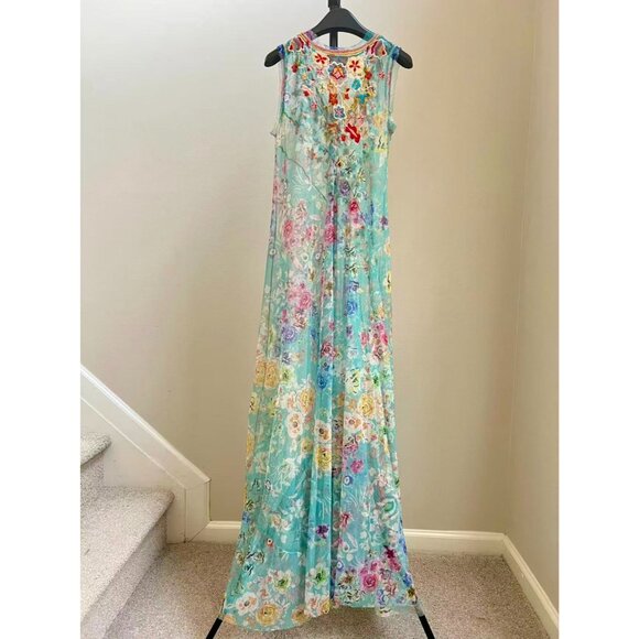 $458 NWT Johnny Was BIYA Forever Flower Floral Mesh Embroidered Maxi Dress S - Picture 11 of 16